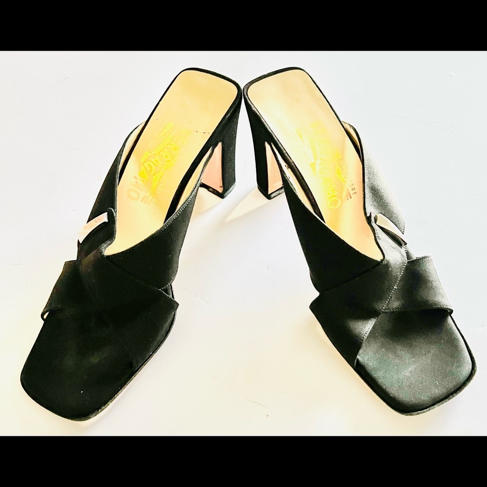 Salvatore Ferragamo Black Fabric Criss Cross Sandals 9 AAAA